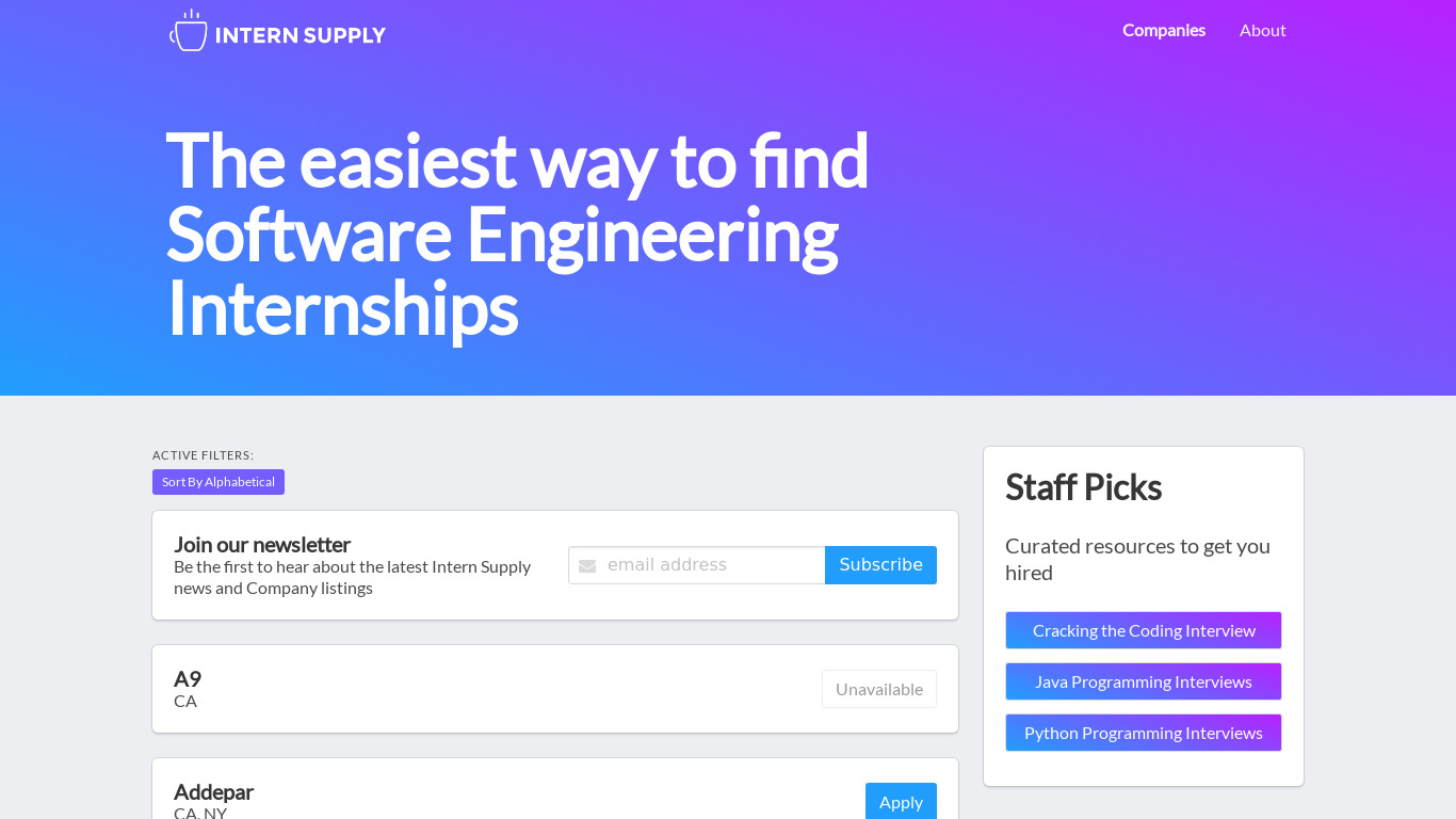 Intern Supply Landing page