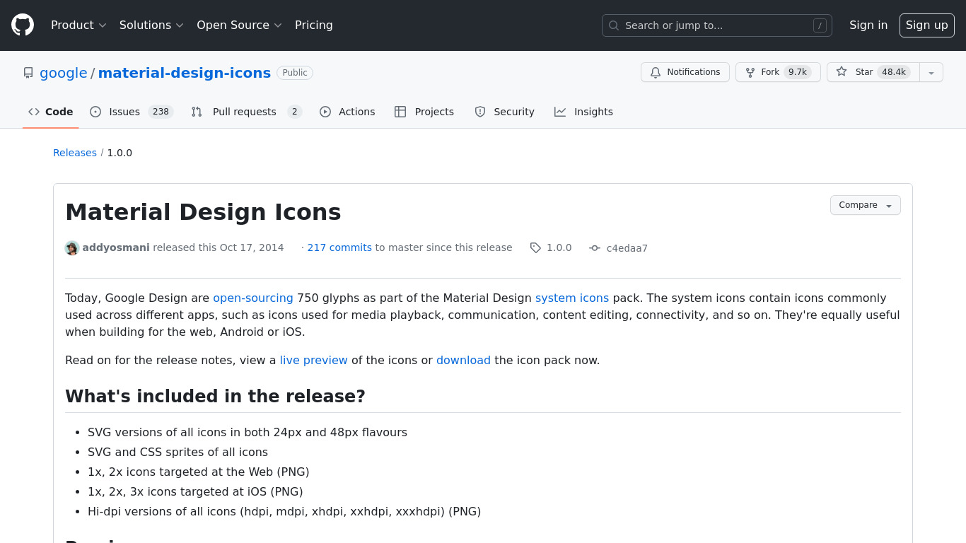 Material Design Icons Landing page