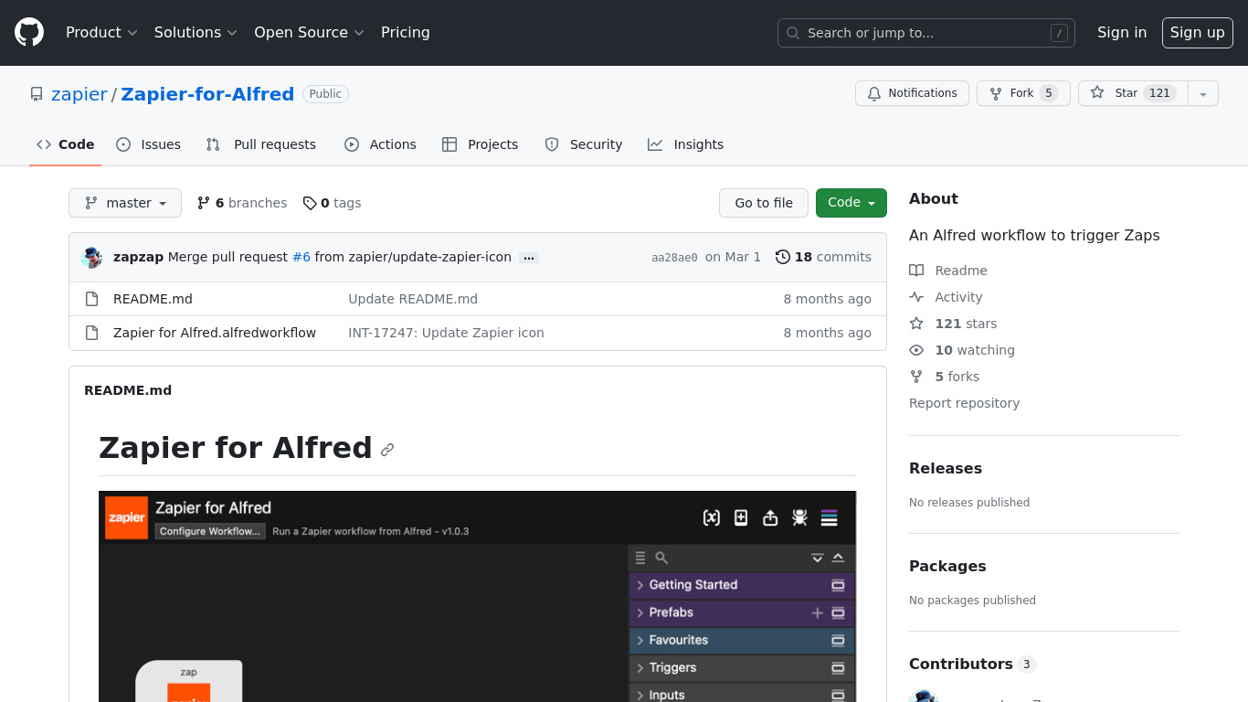 Zapier for Alfred Landing page