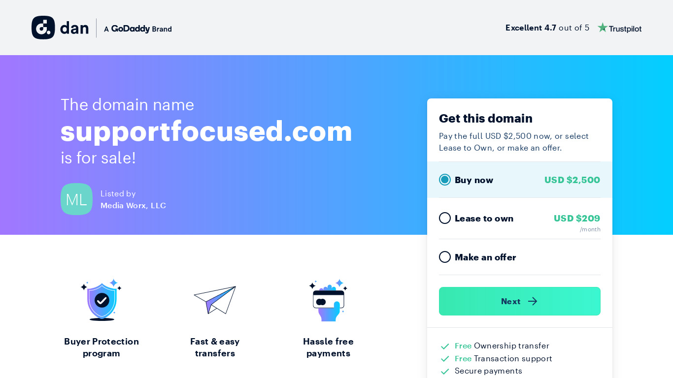 Support Focused Landing page