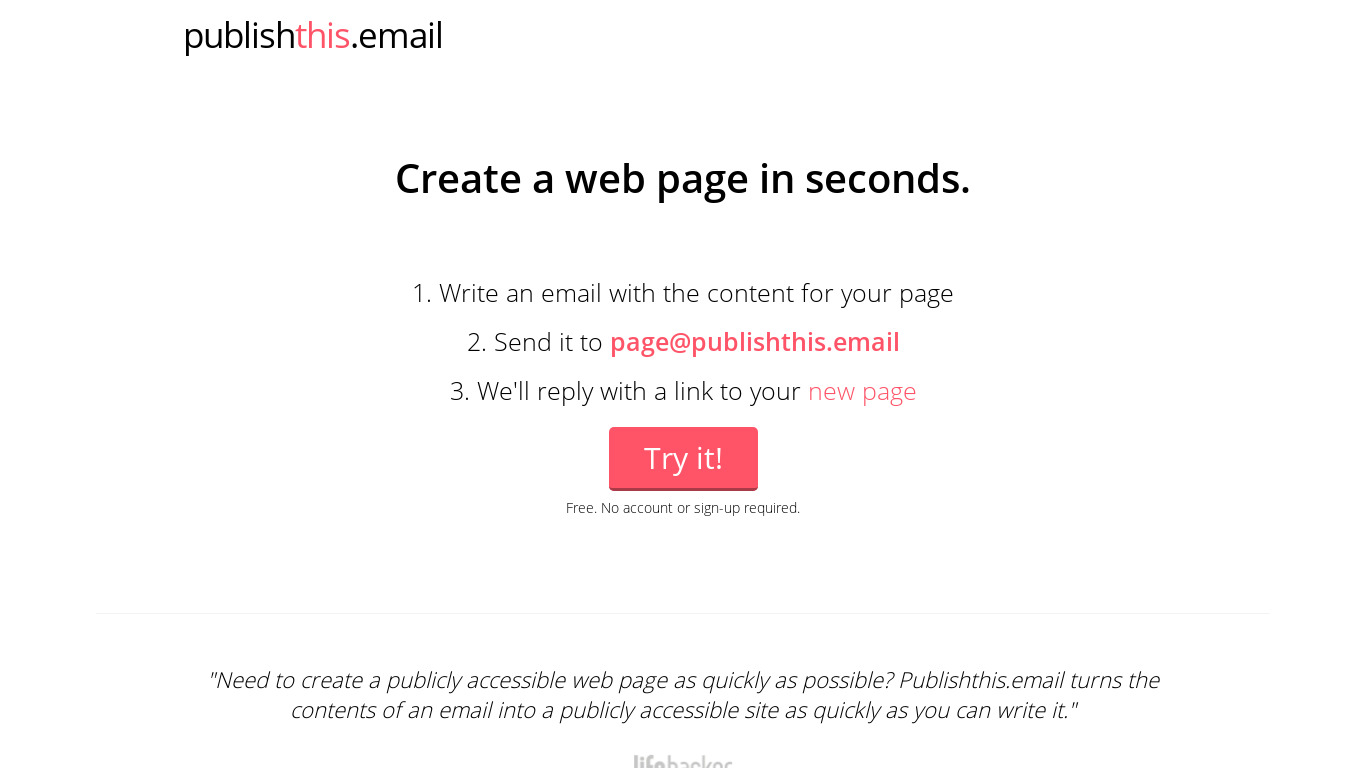 publishthis.email Landing page