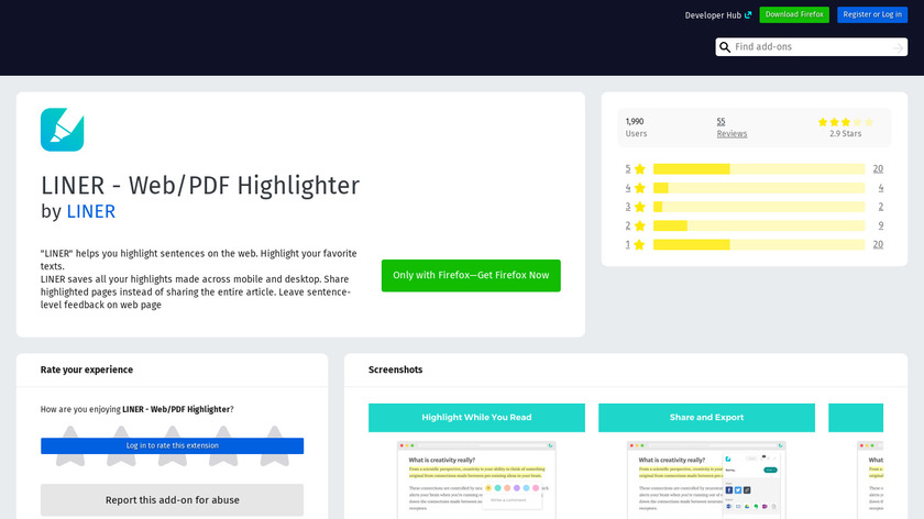 addons.mozilla.org LINER for Firefox Landing Page
