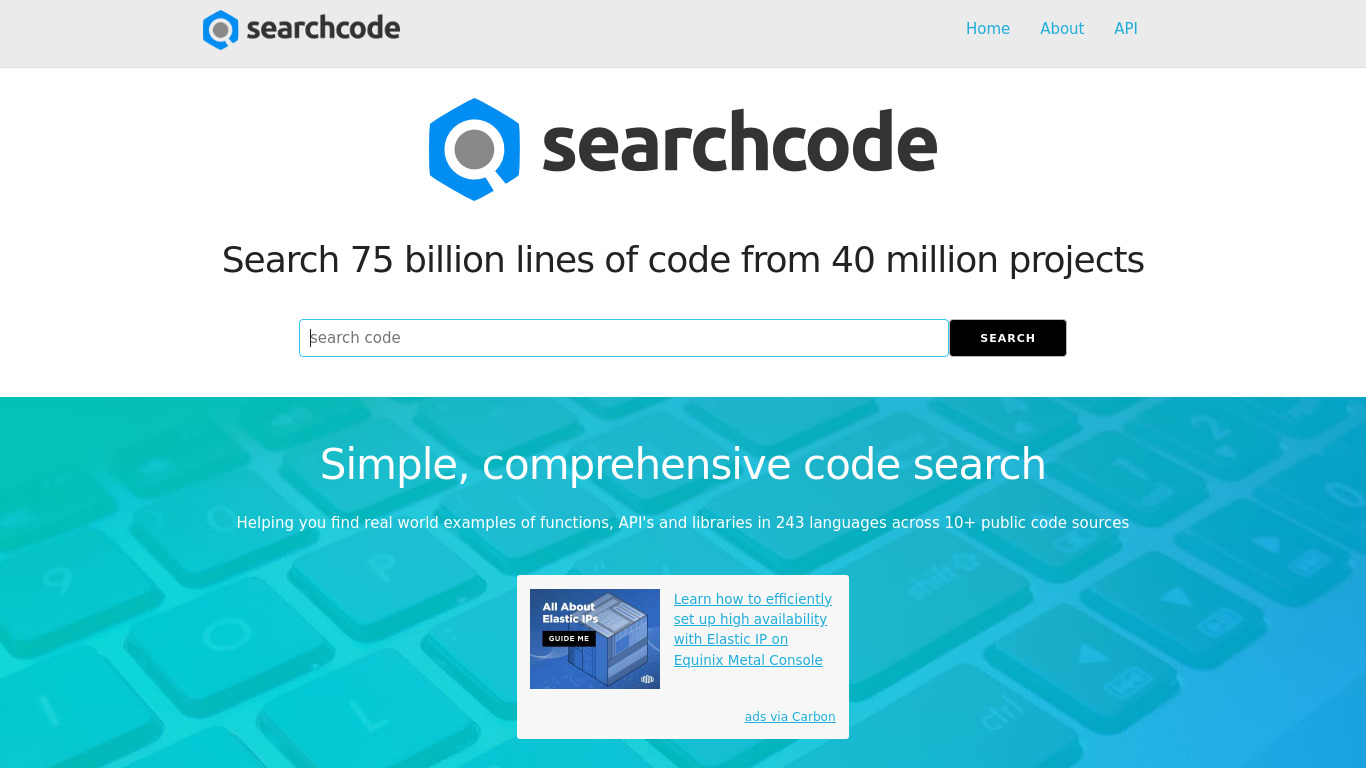 searchcode Landing page