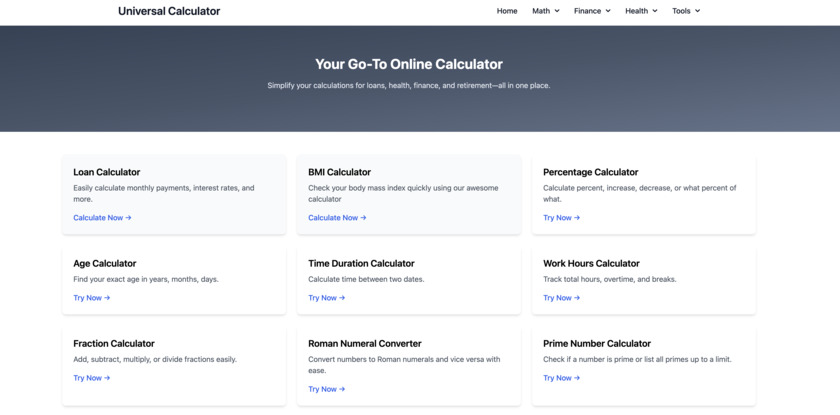 Universal Calculator Landing Page