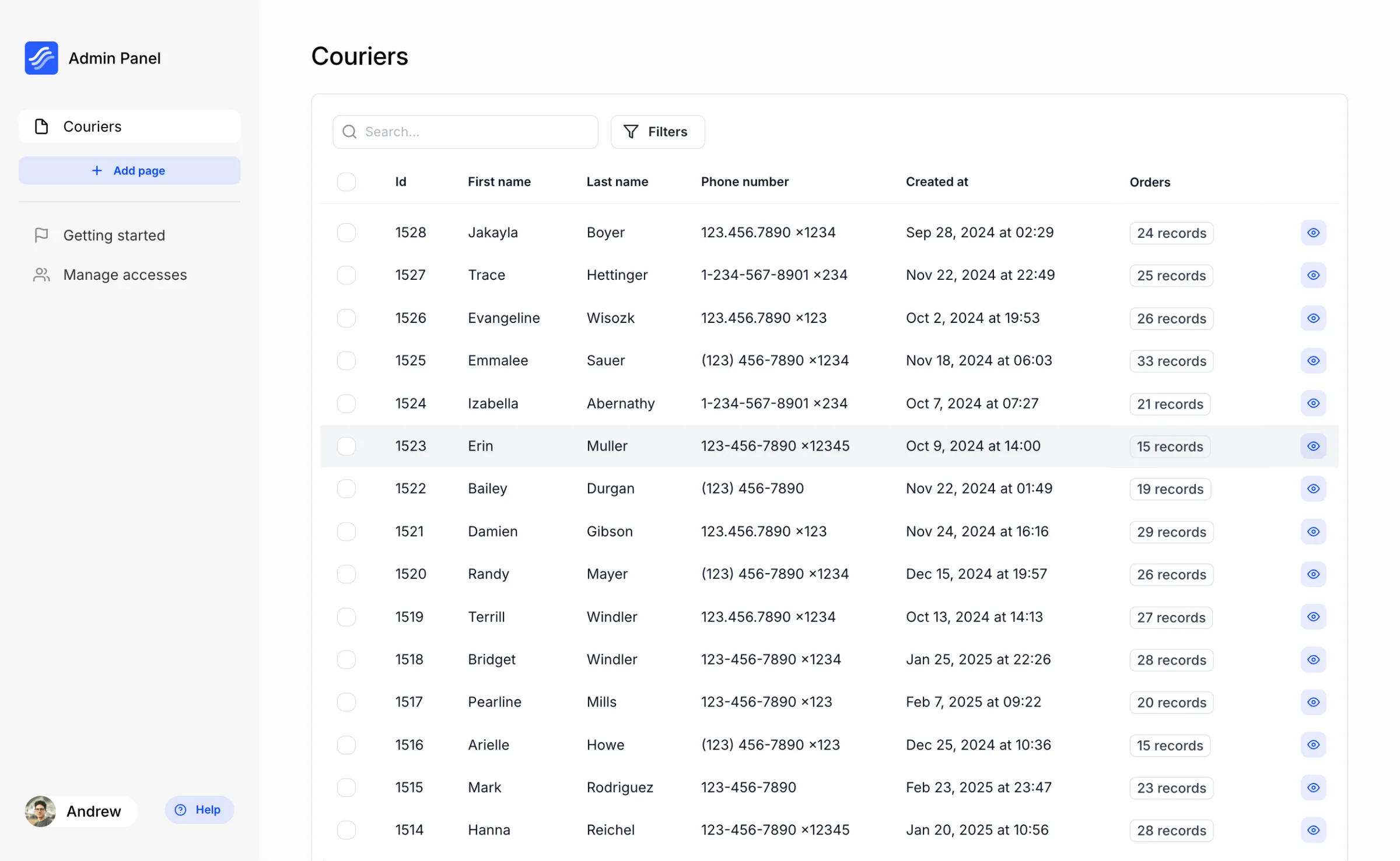 Kottster App View Data in Database Tables
