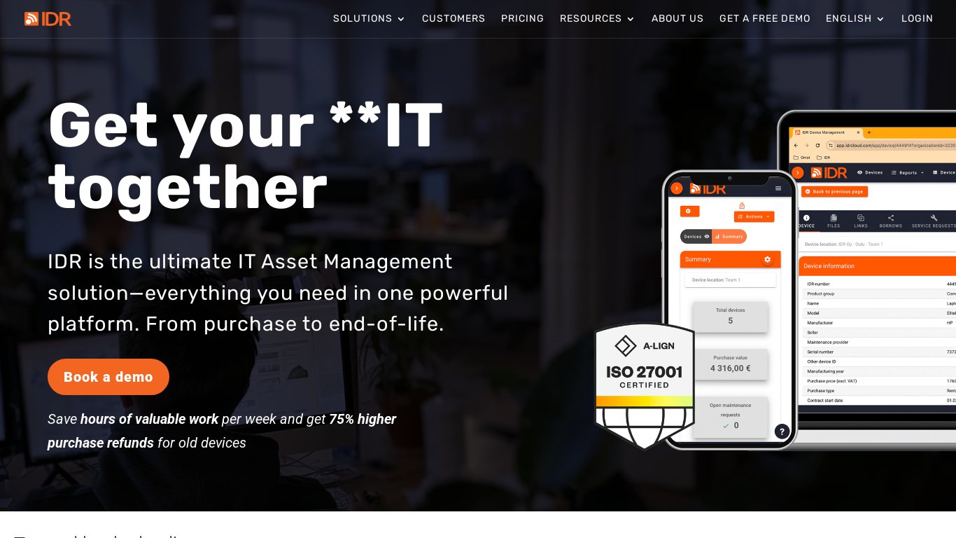 IDR Cloud Landing page