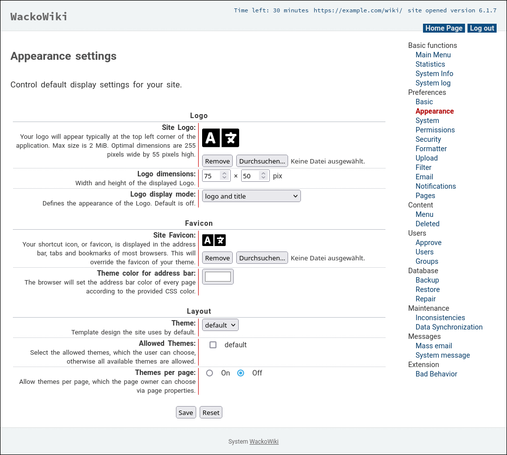 WackoWiki Appearance settings