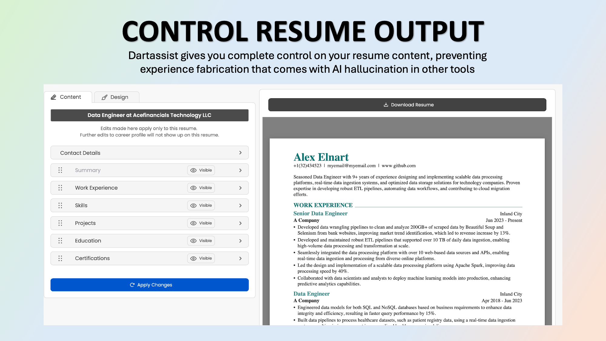 Dartassist Resume Editor