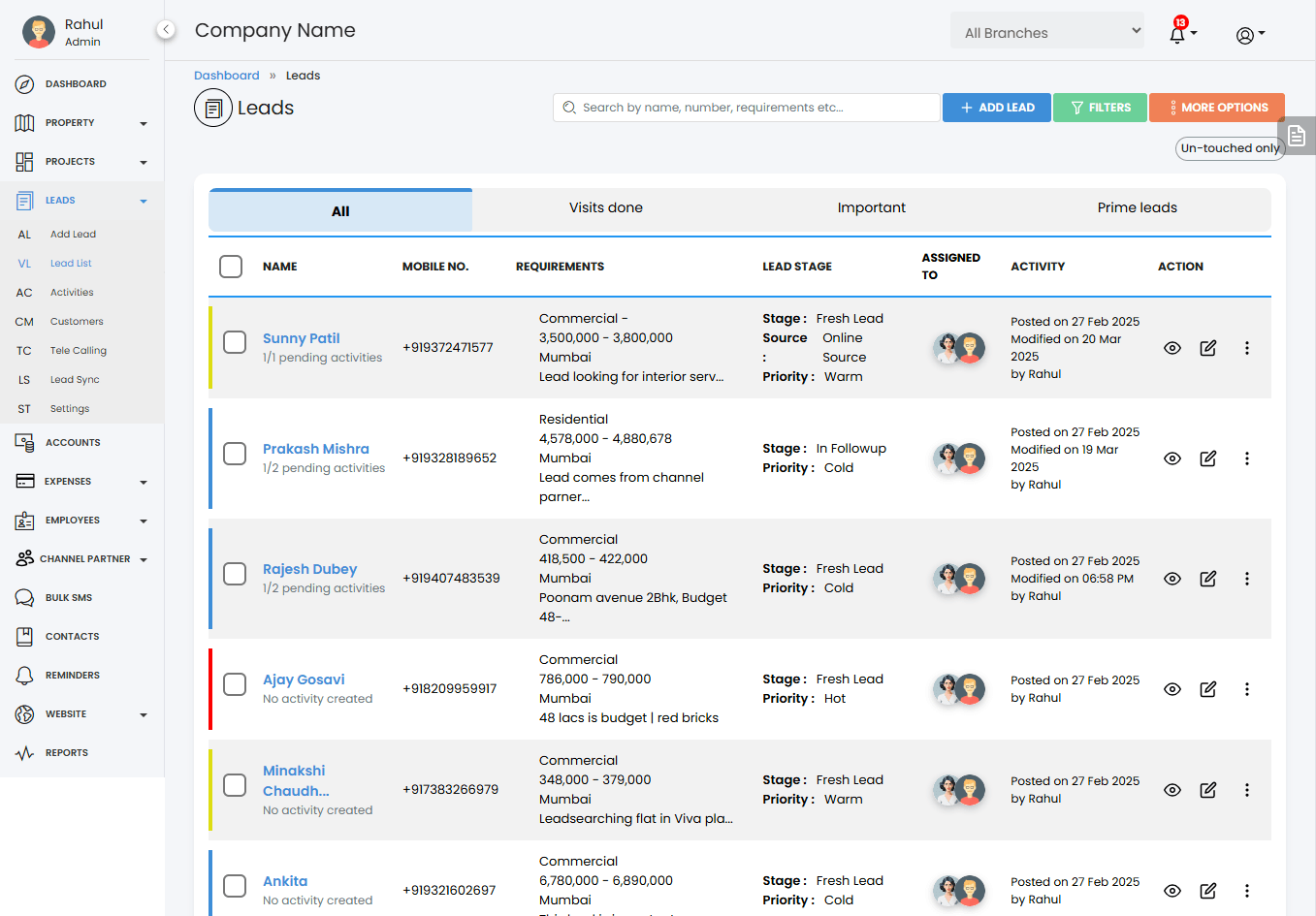 Propjini CRM Lead List - PROPJINI Cloud Based Real Estate CRM - [www.propjini.com]