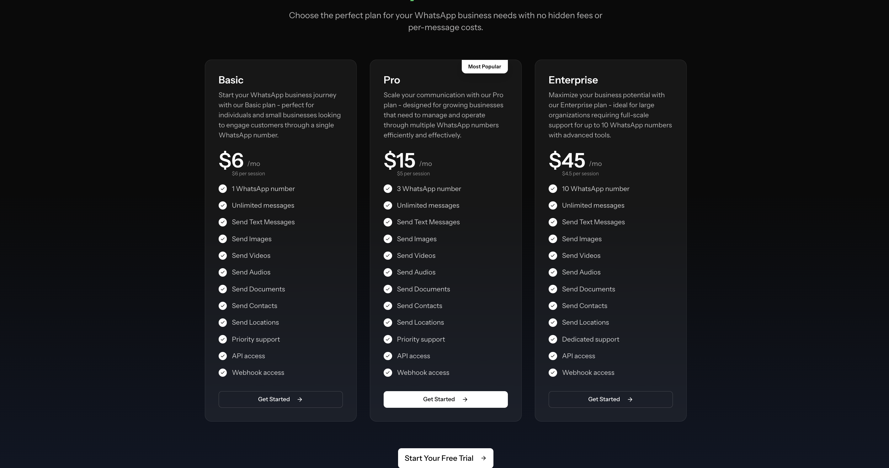 WasenderApi Simple, Transparent Pricing