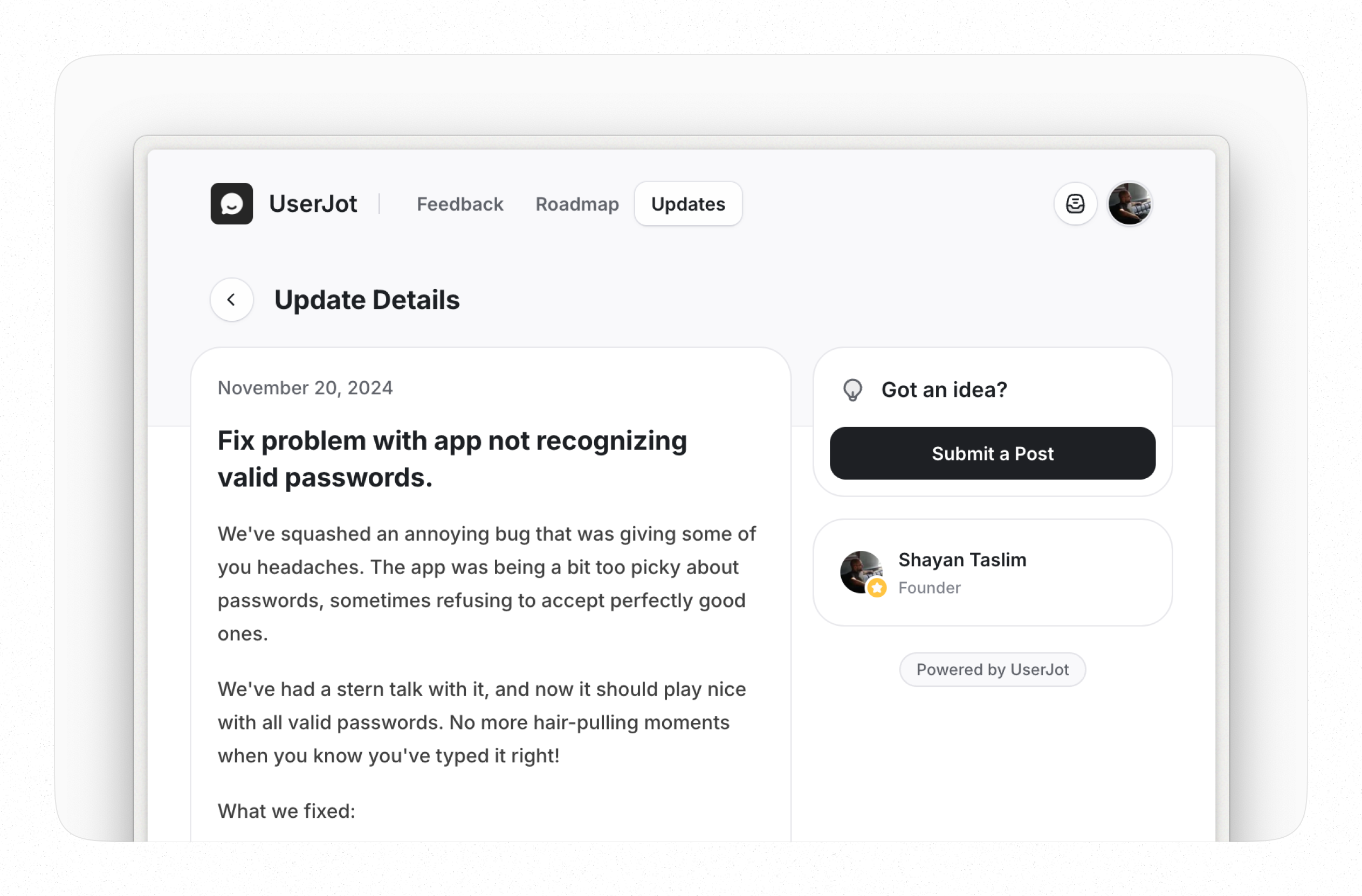 UserJot UserJot Public Product Changelog