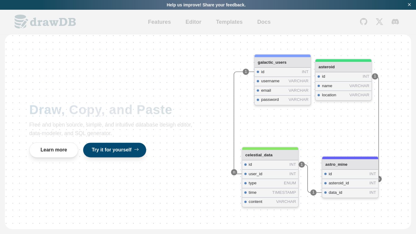 drawDB Landing page