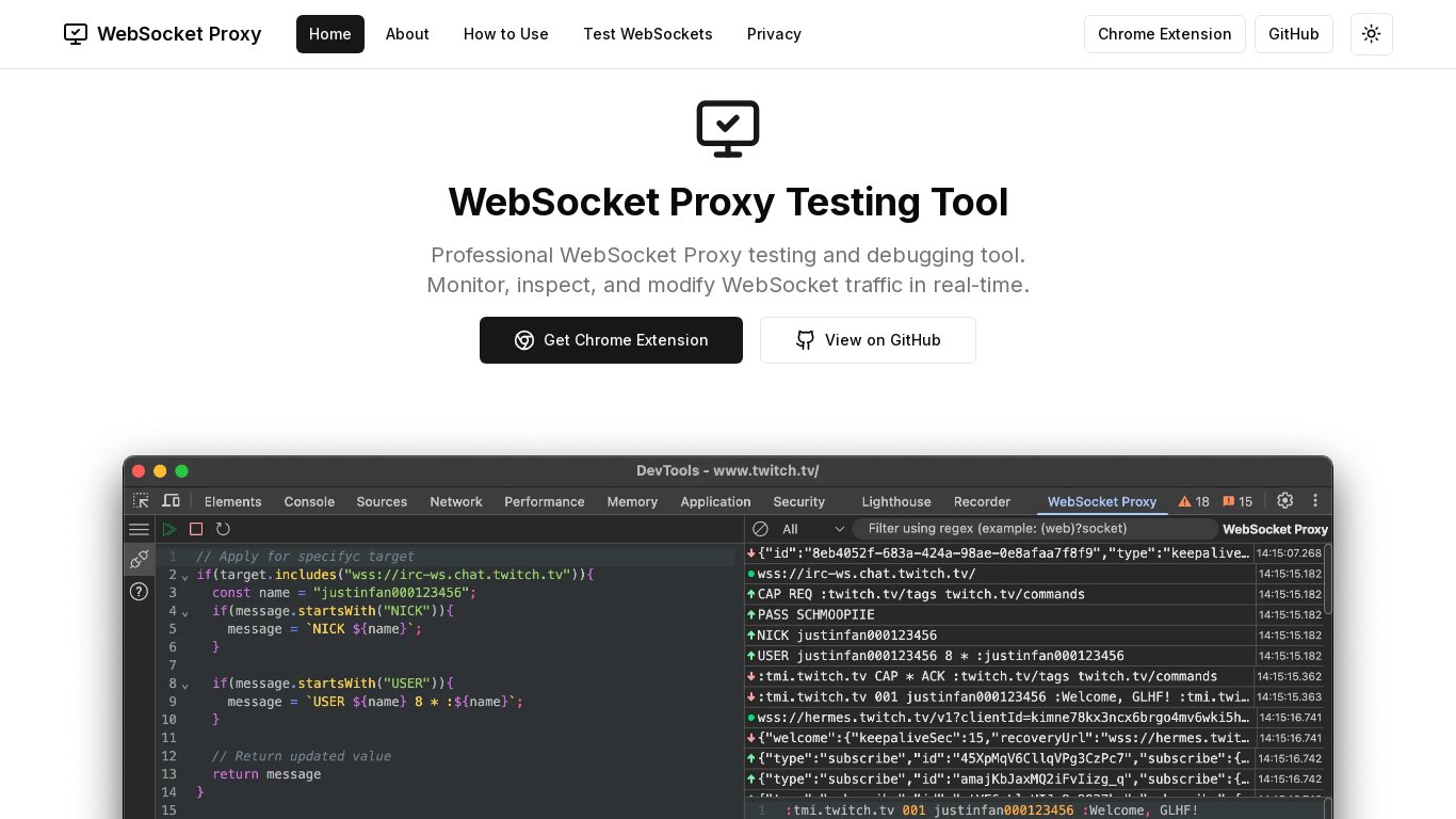 Tests.ws Landing page