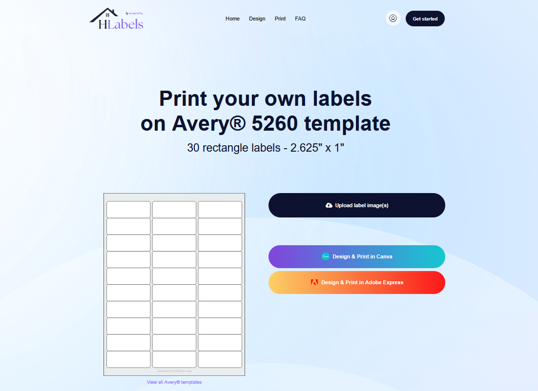 Hlabels Print on Avery® 5260 template