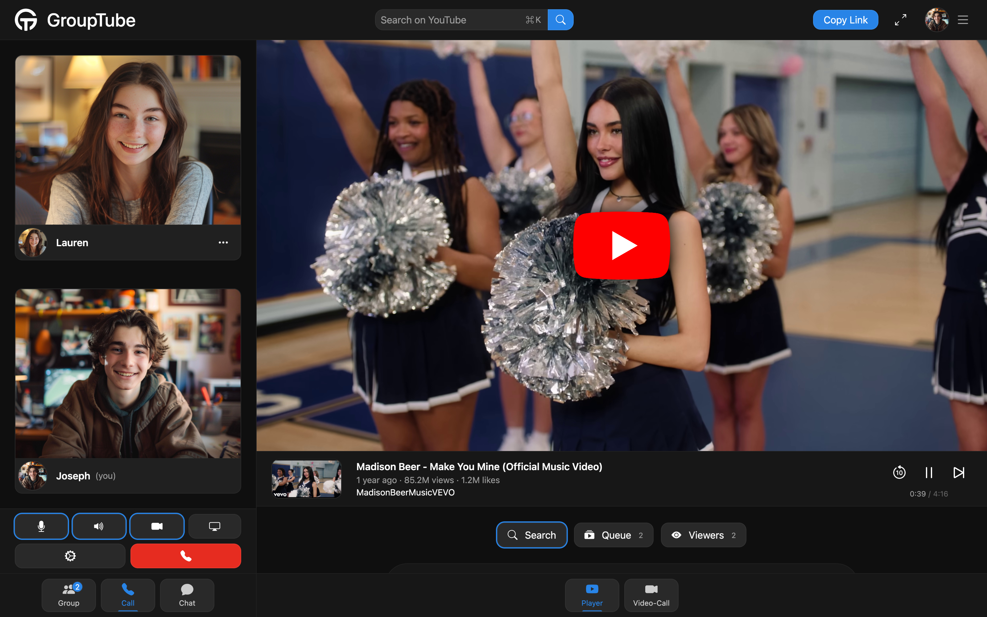 GroupTube Synchronized YouTube Player with integrated Video Call