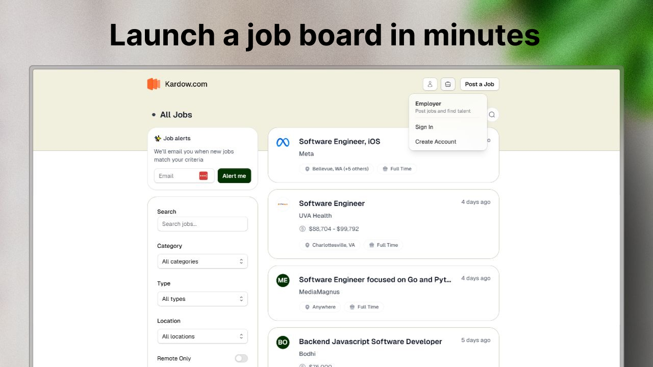 Kardow Launch a job board in minutes