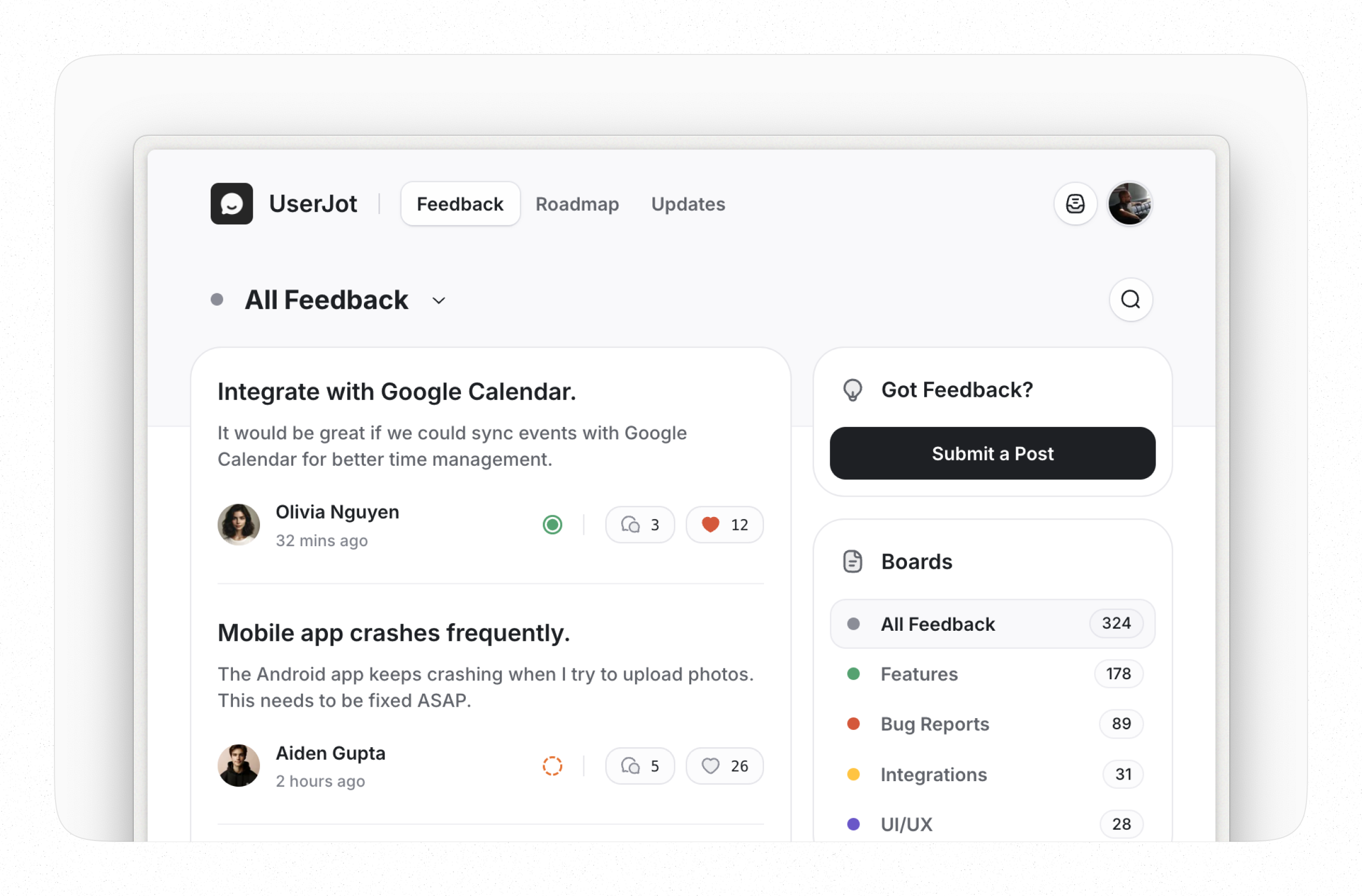 UserJot UserJot Public Customer Feedback Board