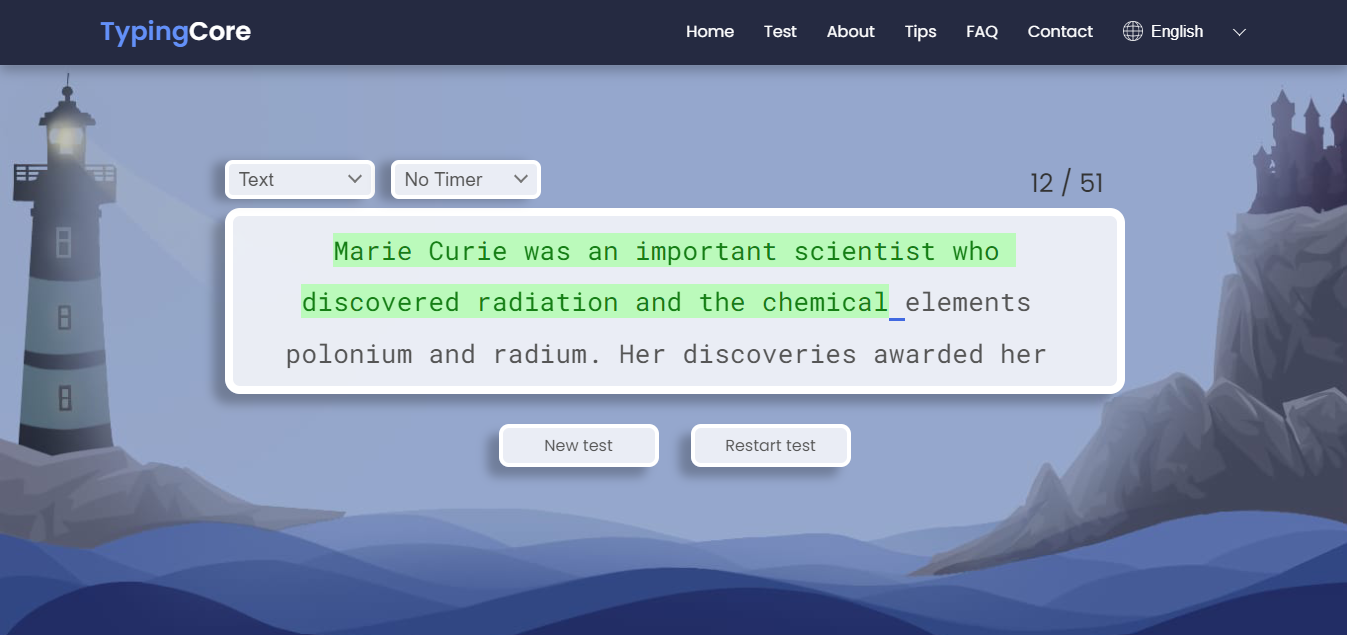 Typing Core Typing test page