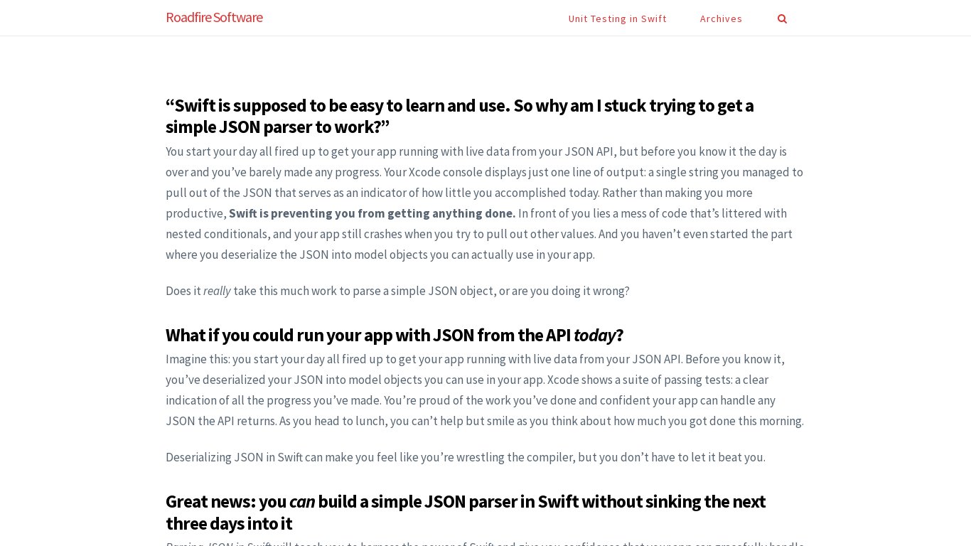 Parsing JSON in Swift Landing page