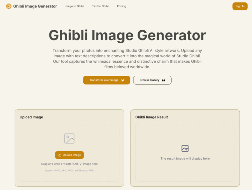GhibliImageGenerator.app Landing Page