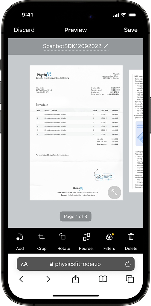 Scanbot Document Scanner SDK Document Scanner Preview