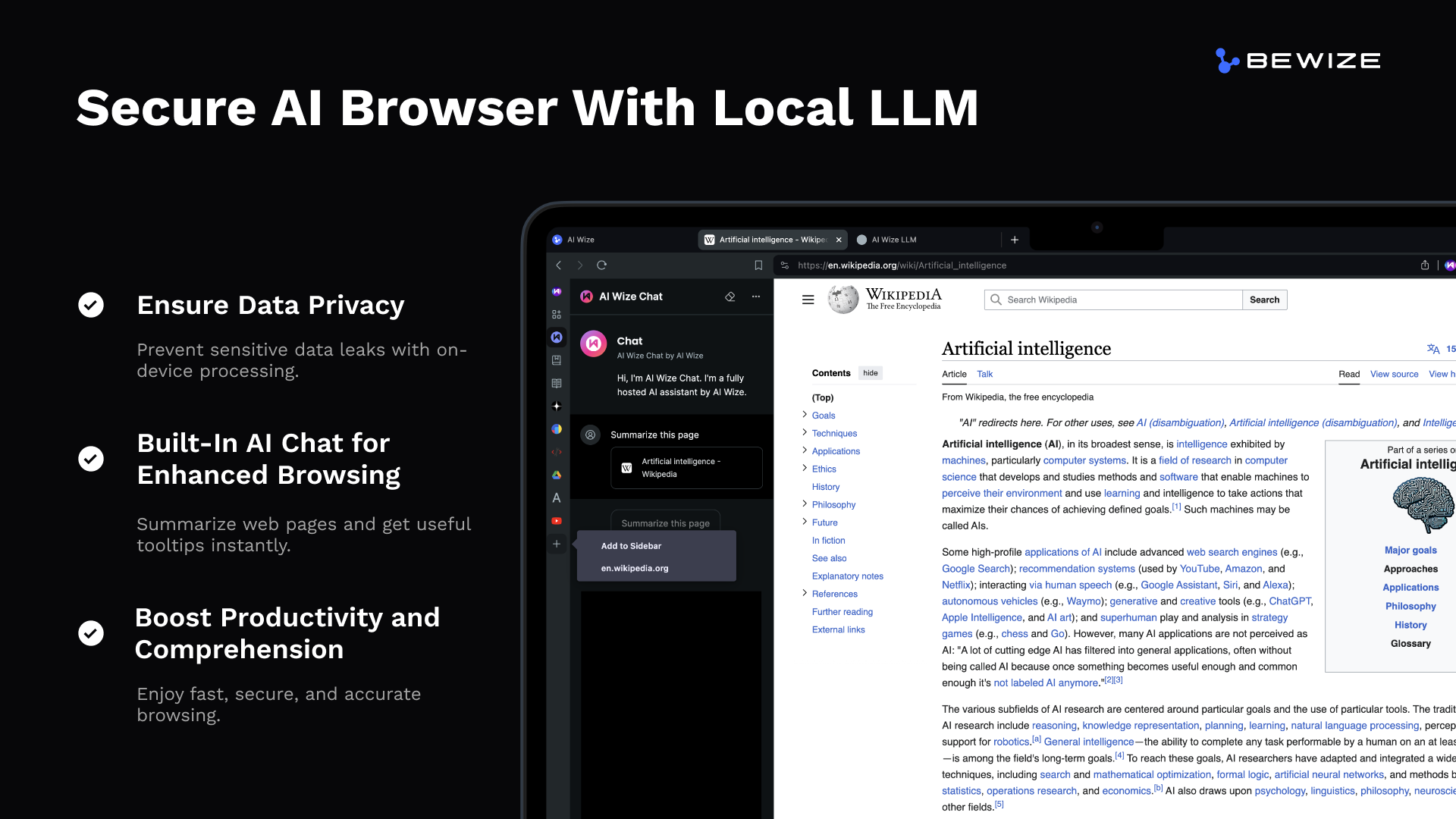 Bewize.ai Secure AI Browser with Local LLM