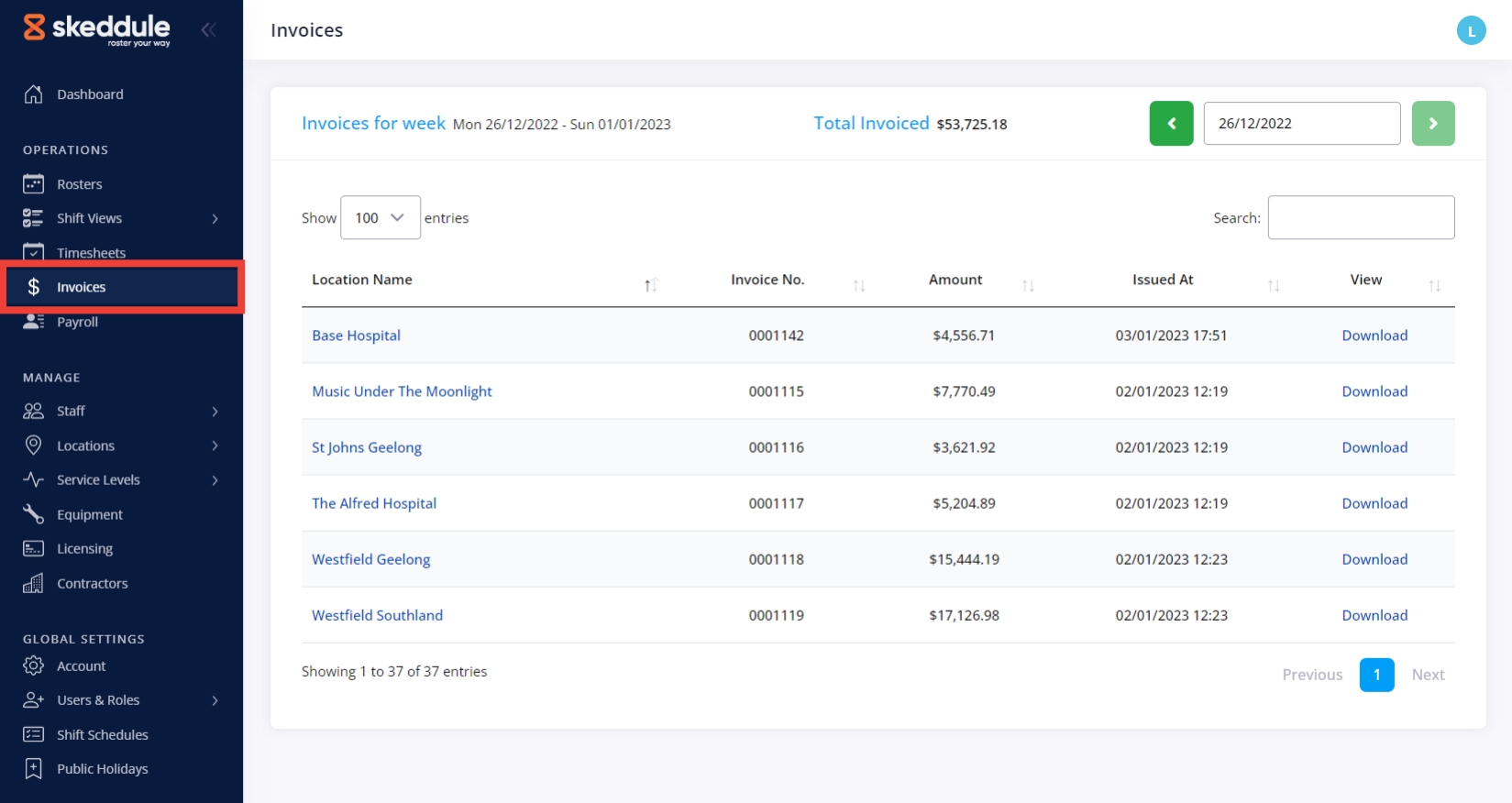 Skeddule Invoices