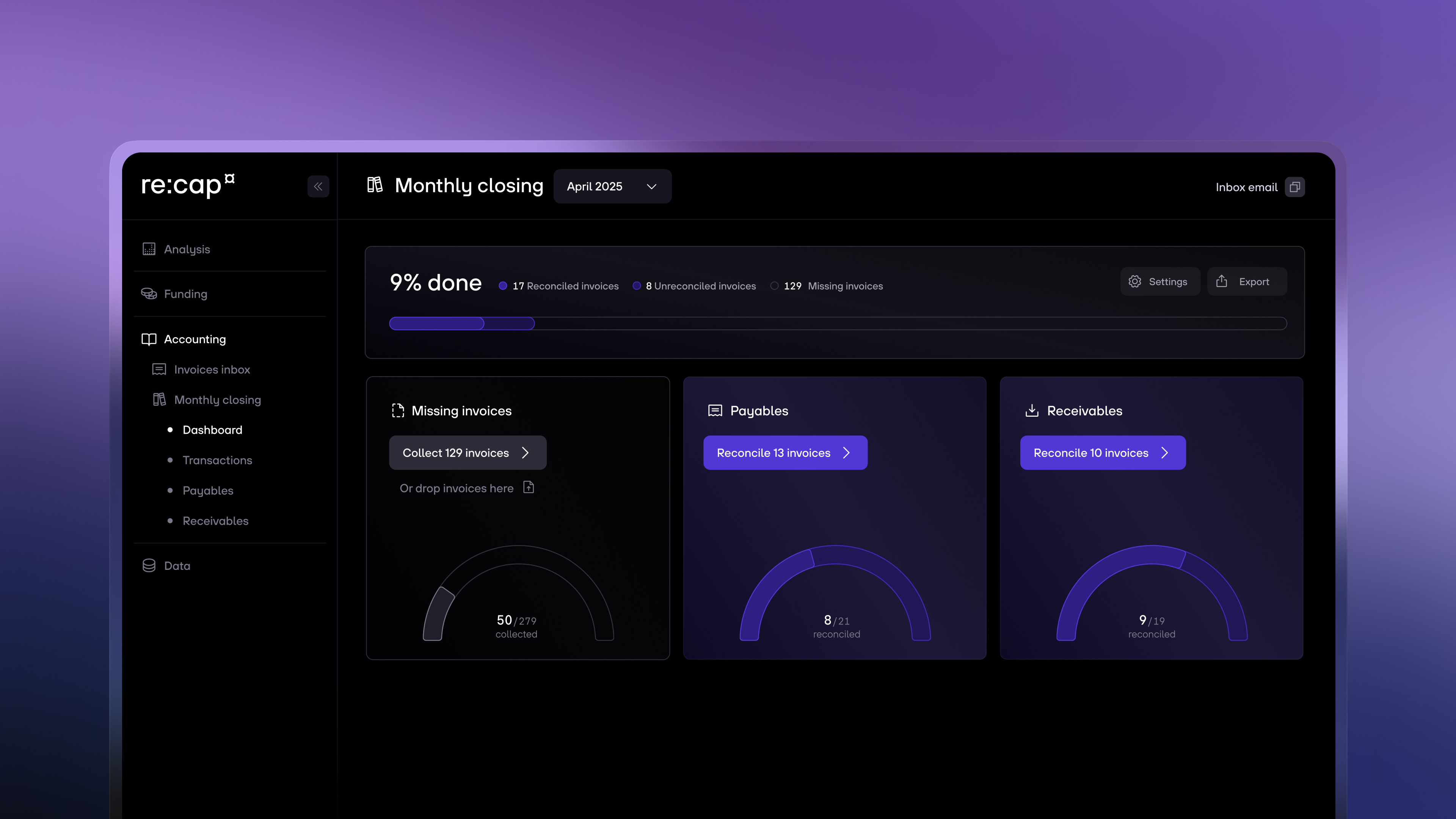 re-cap.com Accounting Automation Dashboard