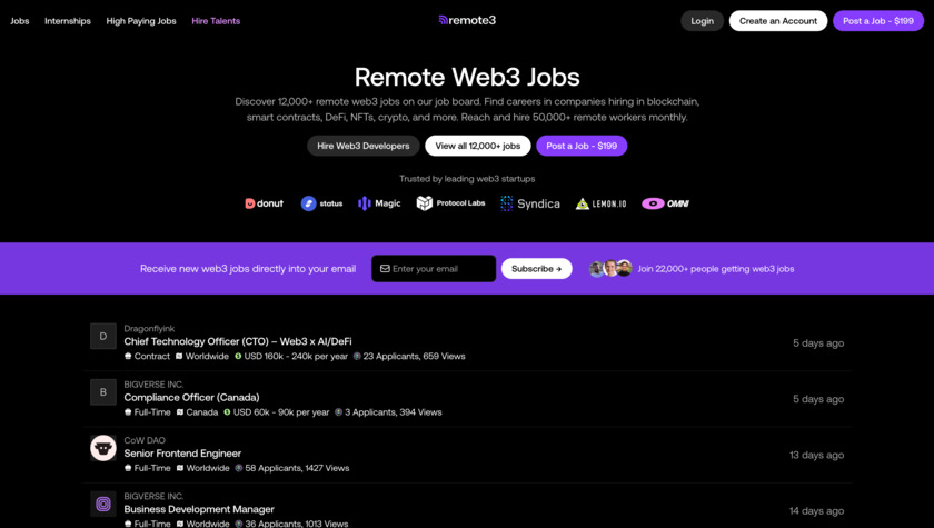 Remote Web3 Jobs Landing Page