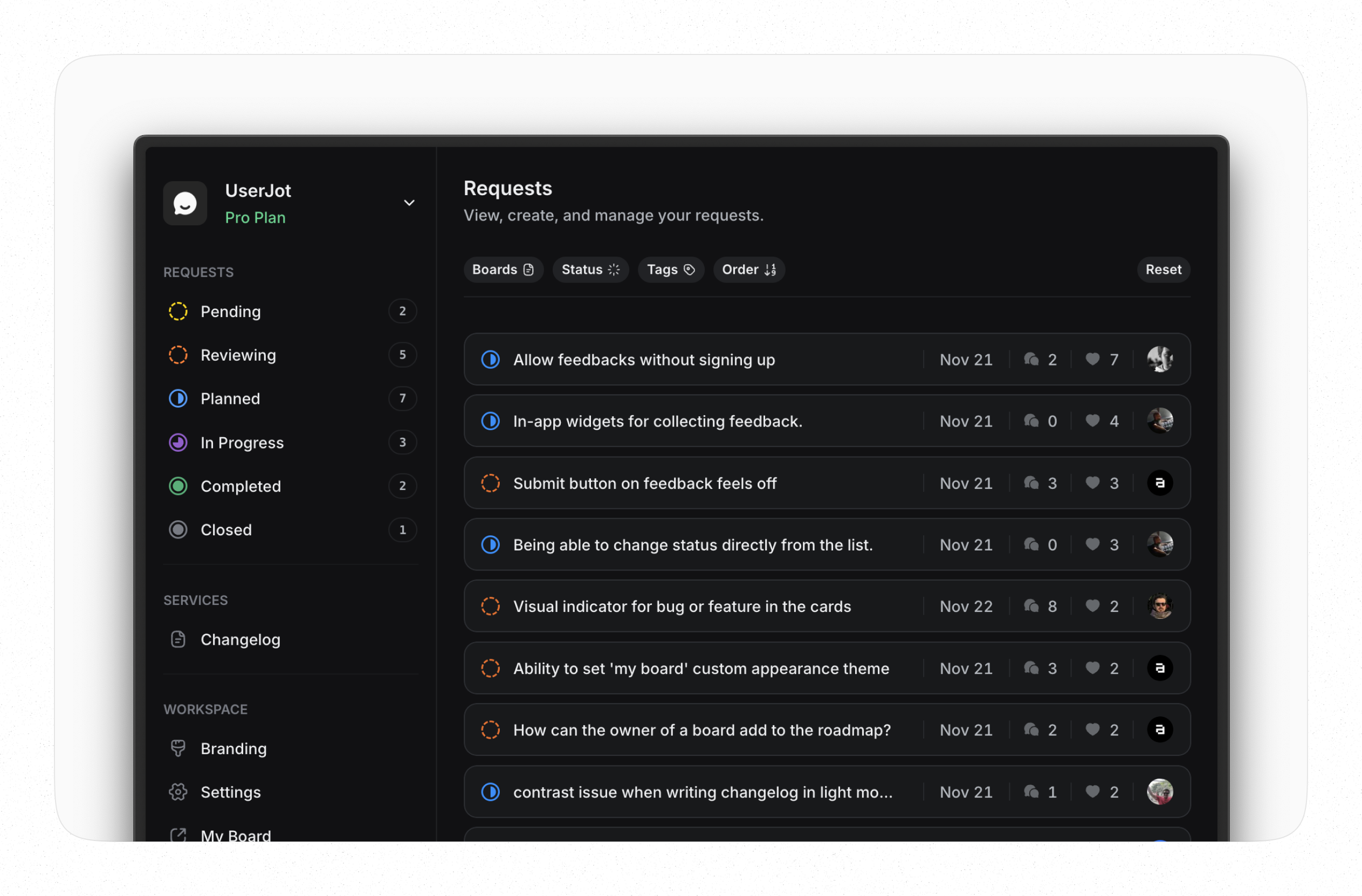 UserJot UserJot Feedback Dashboard