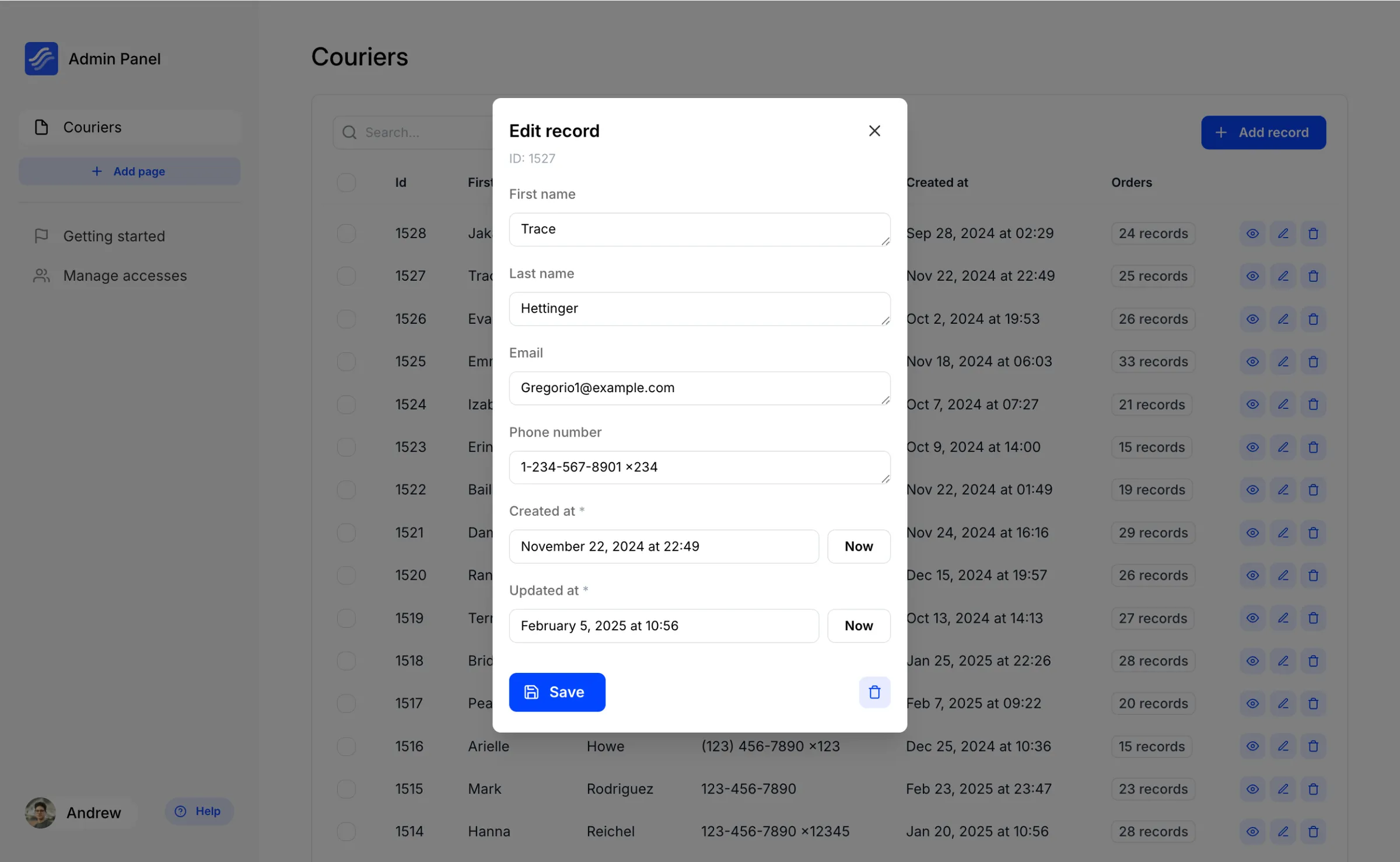 Kottster App Manage Data in Database Tables