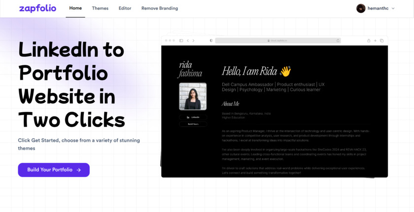 Zapfolio Landing Page