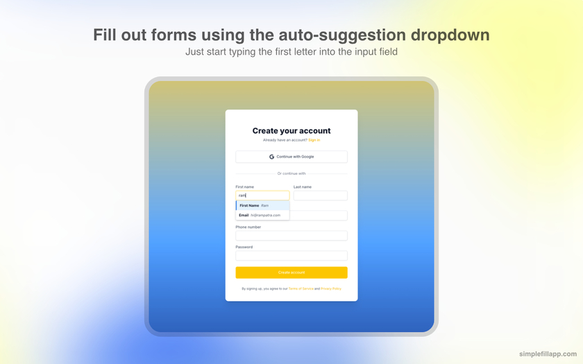 SimpleFill App Landing Page