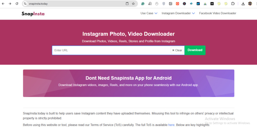 SnapInsta.today Landing Page