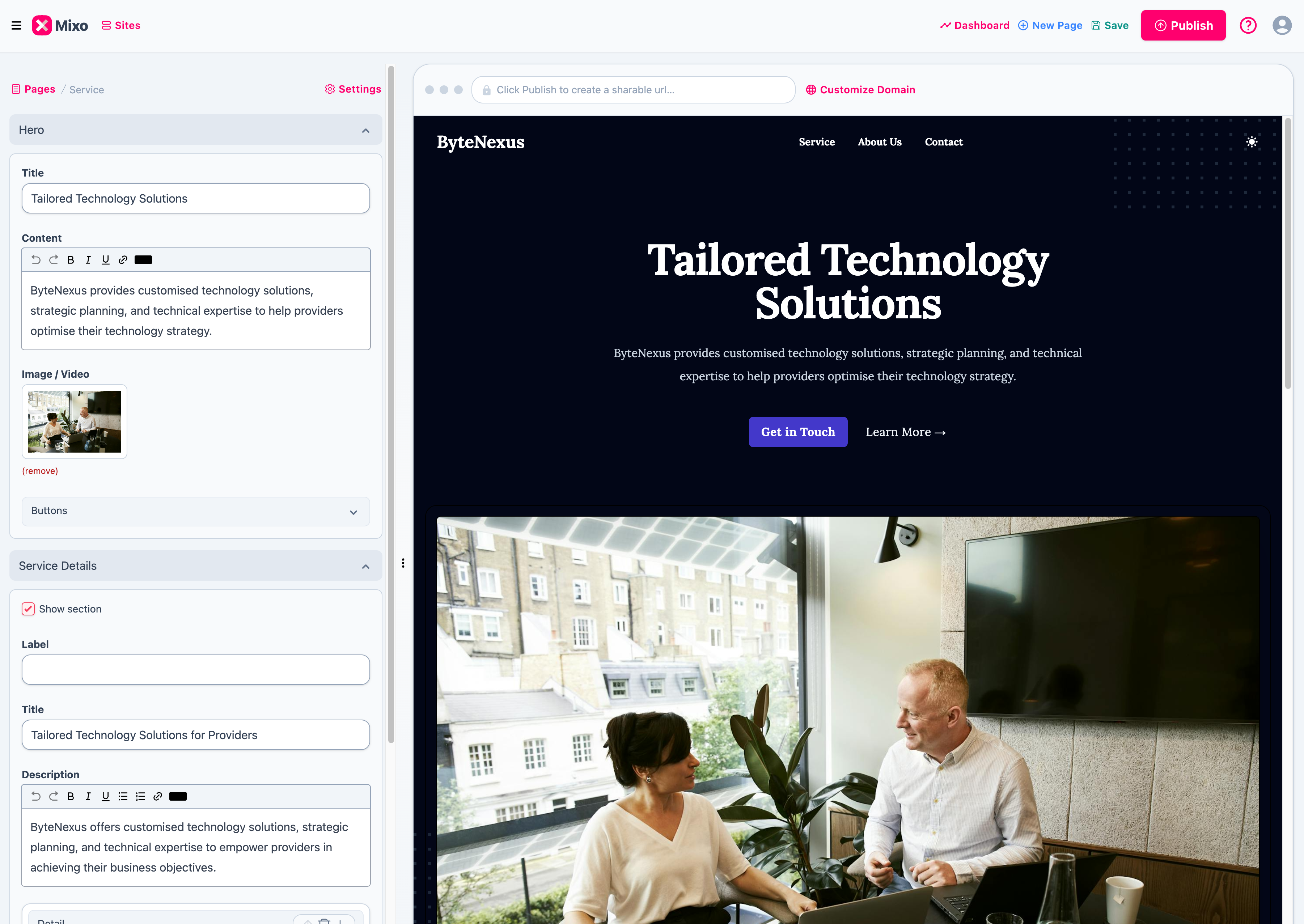 Mixo Site Editor