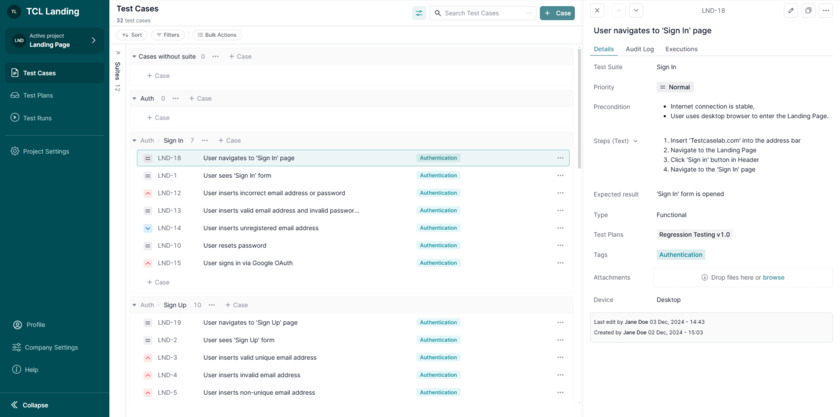 TestCaseLab Landing Page