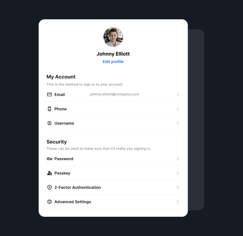 Authgear user account settings page