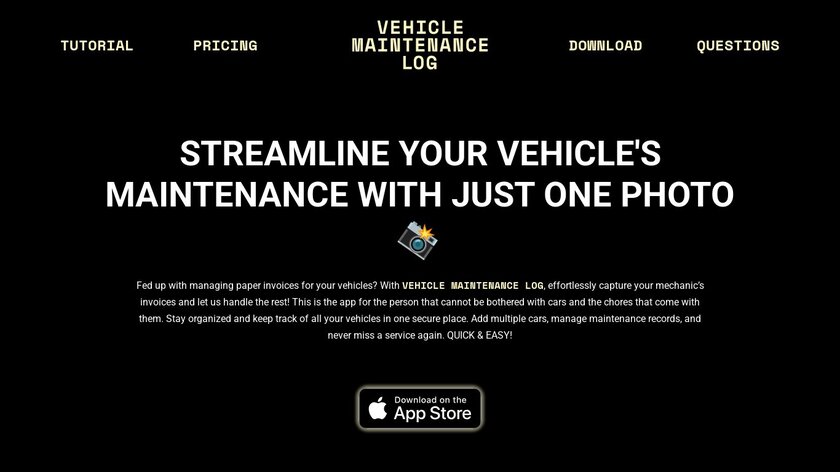 Vehicle Maintenance Log Landing Page