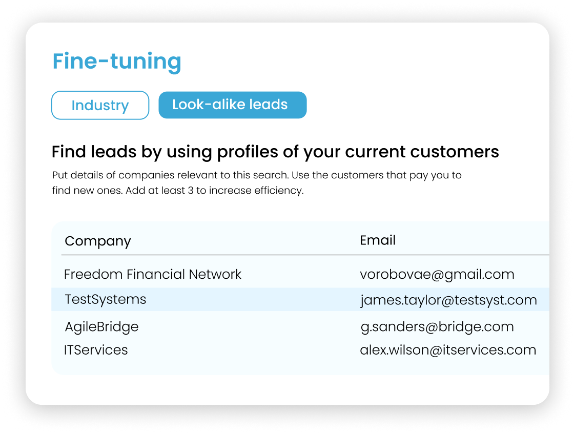 GetLeads by Rainex Smart prospect search using filters and customer portraits