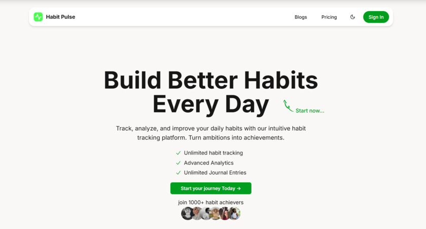 Habit Pulse home page Habit Pulse home page