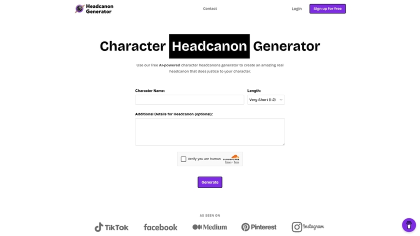 Headcanon Generators Landing Page