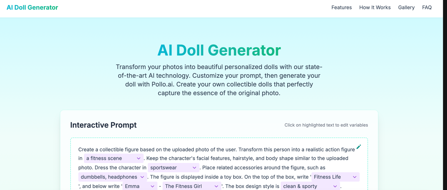 AIDollGenerator.net landingPage