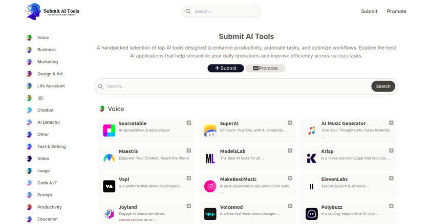 SubmitAITools.org Landing Page