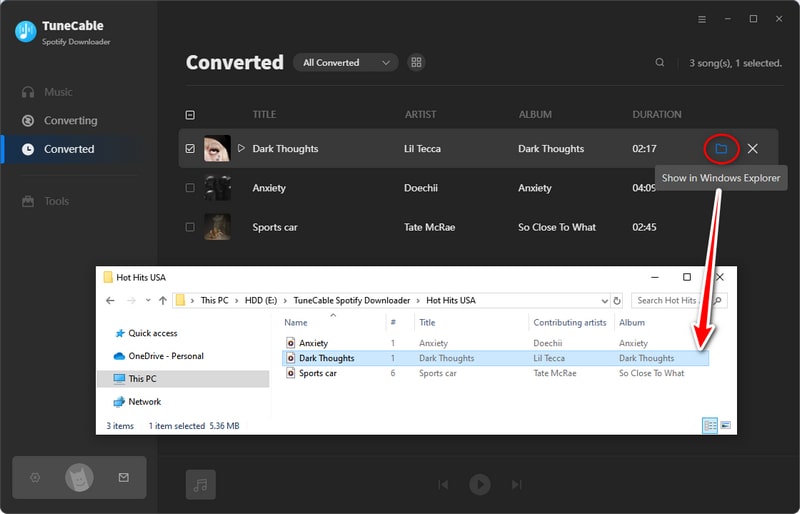 TuneCable Spotify Music Downloader converted songs