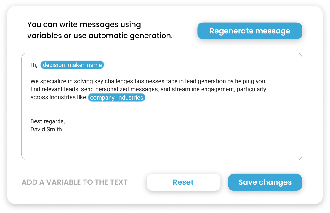 GetLeads by Rainex Generate personalized messages for decision-makers, addressing their pain points.
