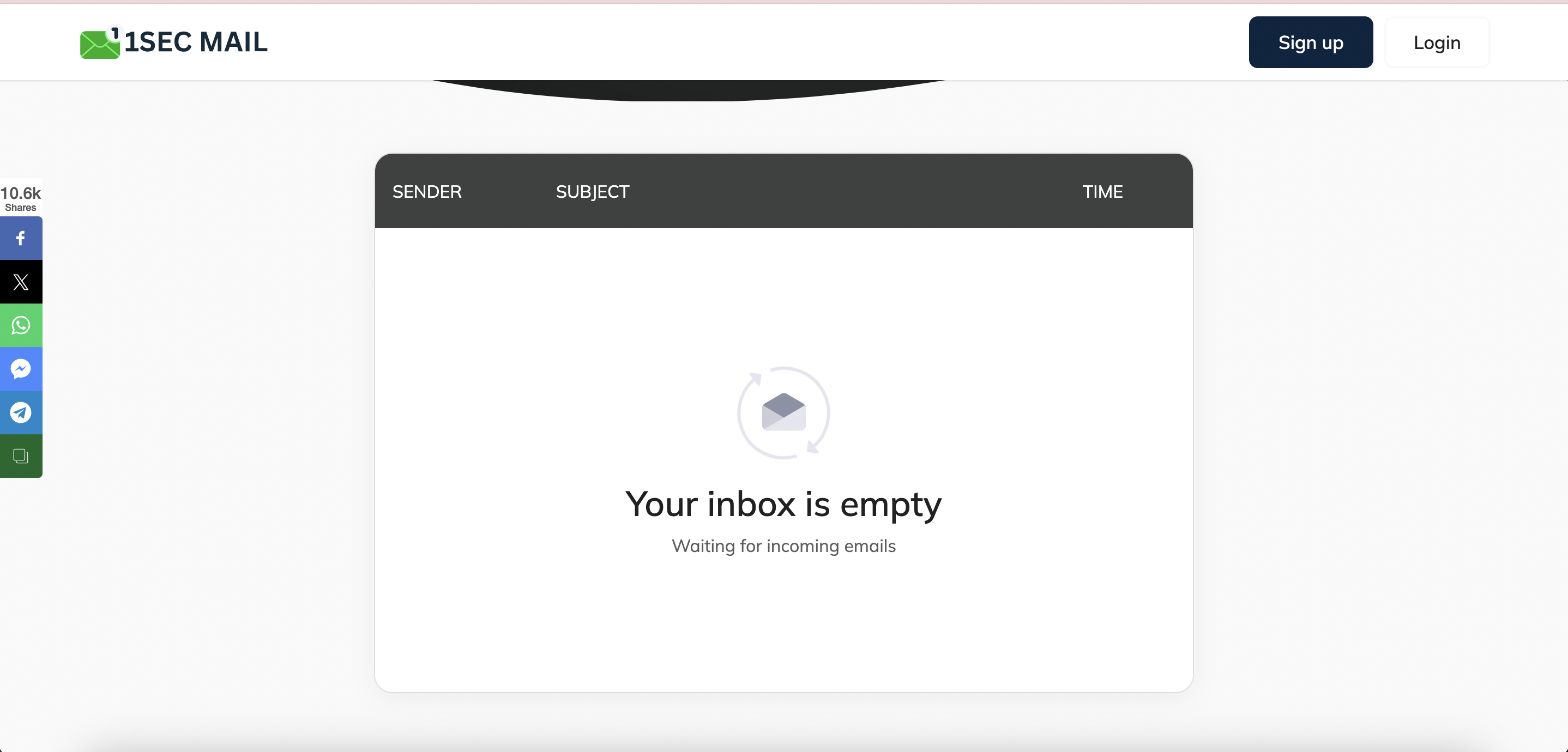 1Sec-Mail Empty Inbox Of emails