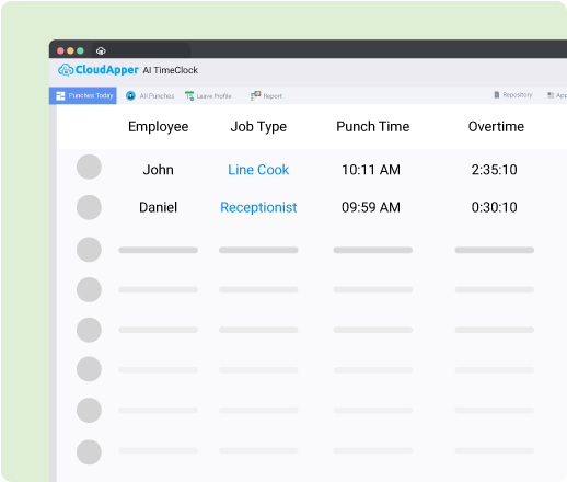 CloudApper AI TimeClock CloudApper AI TimeClock also runs on Windows and Mac machines