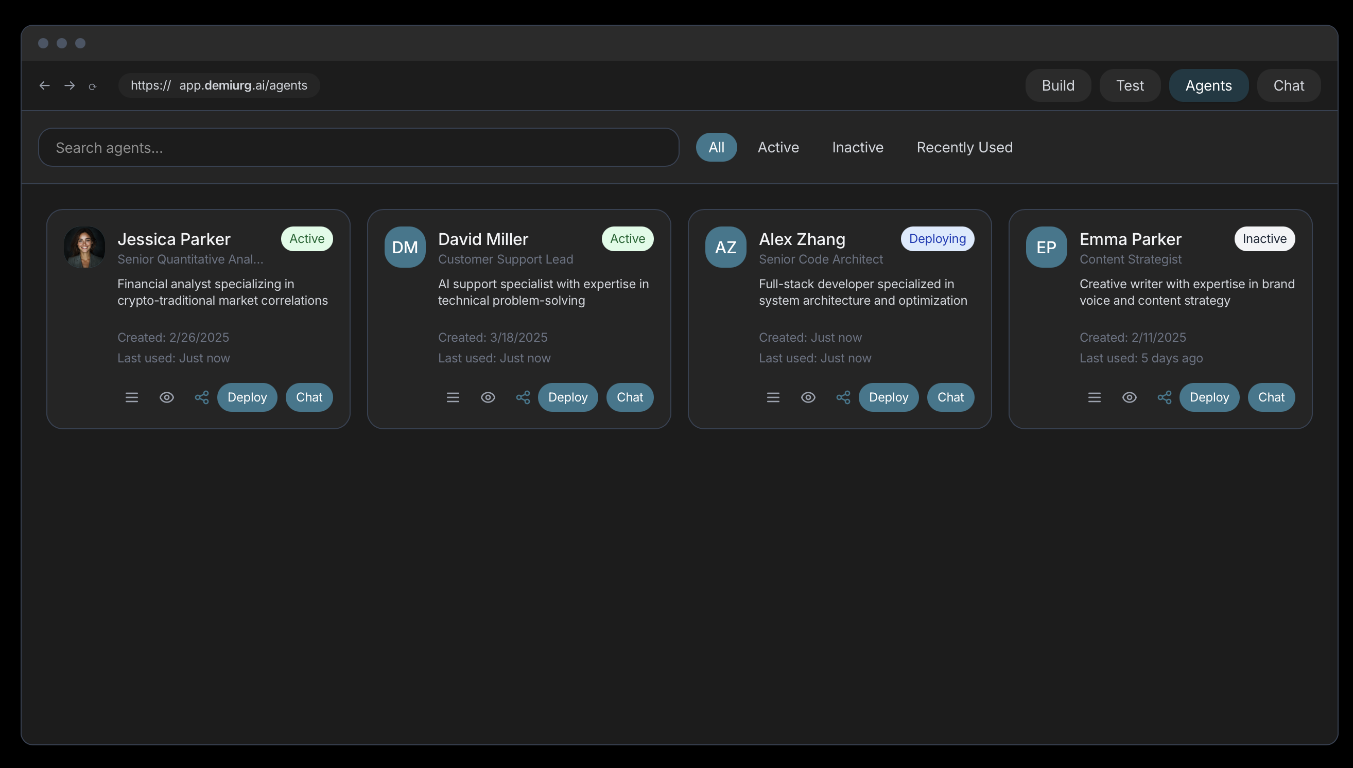 Demiurg.ai Manage your Agents, deploy them privately or publicly
