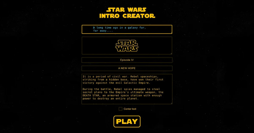 StarWarsIntroCreator.com Main Star Wars Intro Creator