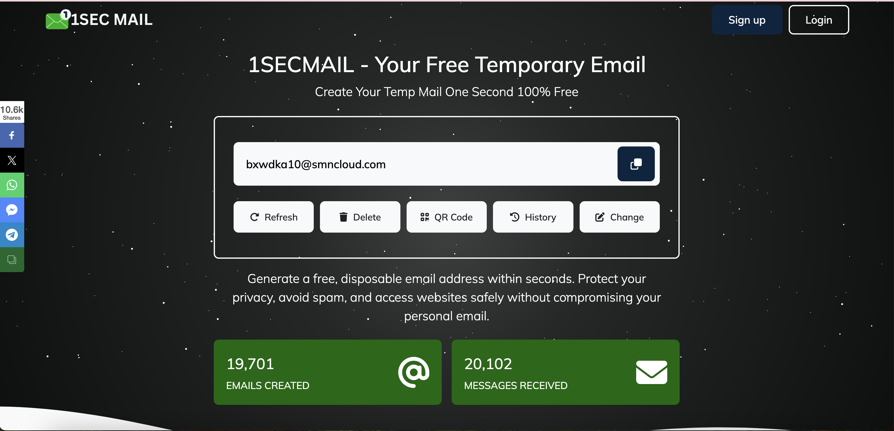 1Sec-Mail Home page 1secmail